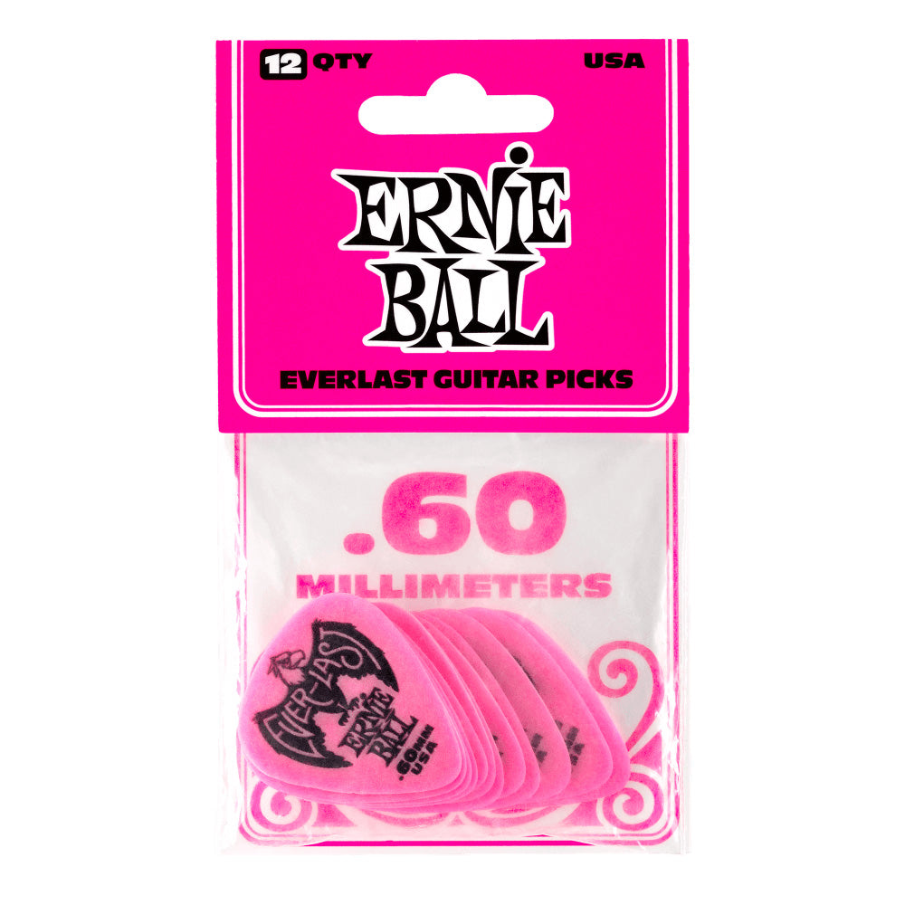 Ernie Ball Everlast Picks - 0.60mm Pink - 12 Pack-accessories-Ernie Ball-Hermes Music